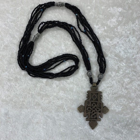 ! Vintage Handmade Statement Necklace, Beaded with Celtic Pendant - Picture 2 of 9